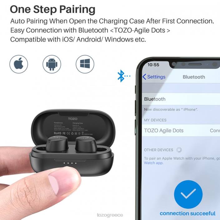 TOZO agile dots ασύρματα ακουστικά μαύρος ακουστικά H6VX59