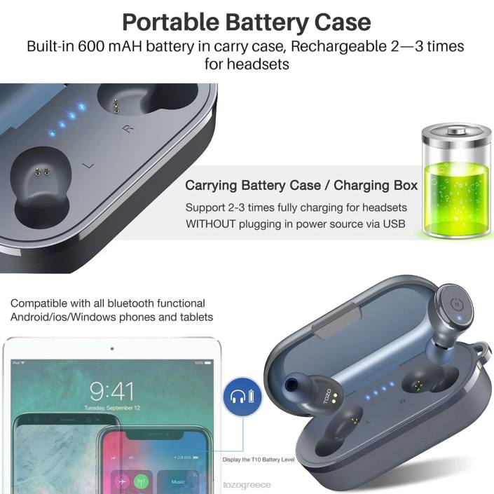 TOZO t10 γκρί ακουστικά H6VX24