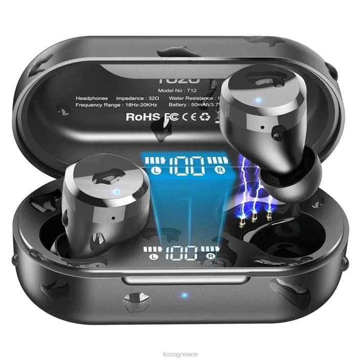 TOZO t12 σκούρο μαύρο ακουστικά H6VX45