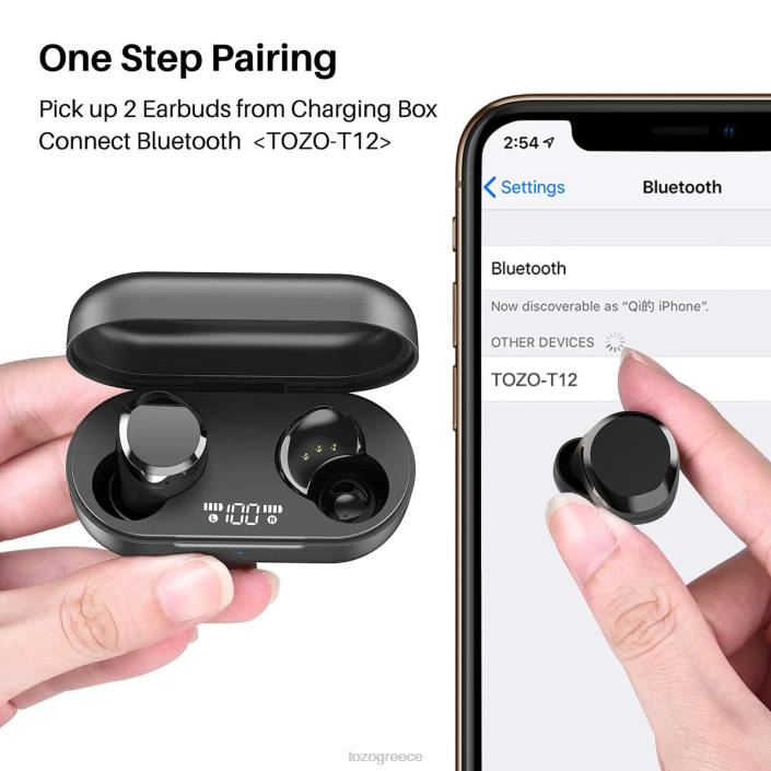TOZO t12 σκούρο μαύρο ακουστικά H6VX45