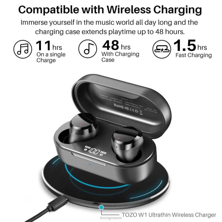 TOZO t12 σκούρο μαύρο ακουστικά H6VX45