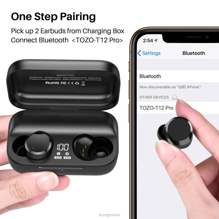 TOZO t12 pro μαύρος ακουστικά H6VX63
