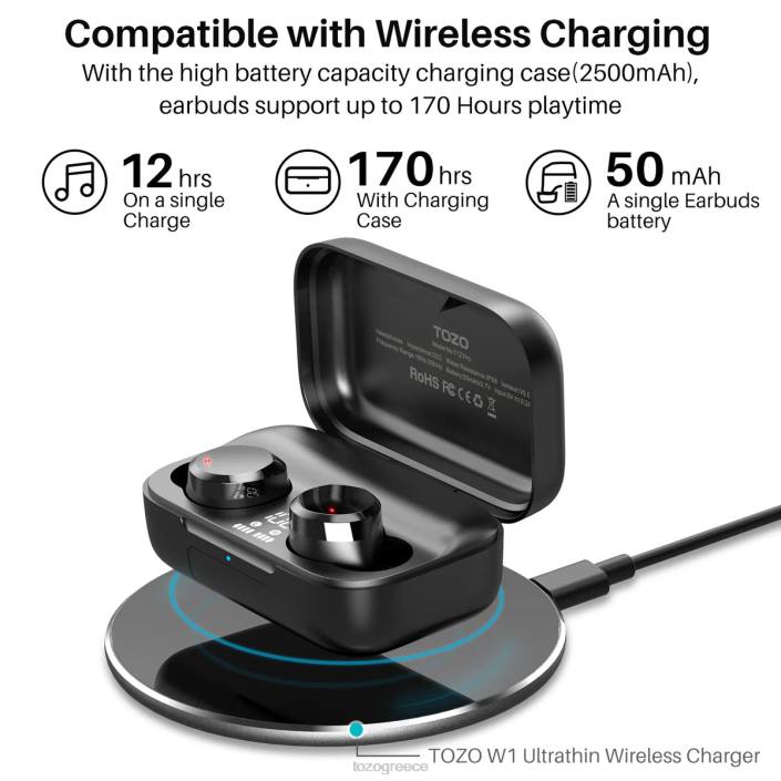 TOZO t12 pro μαύρος ακουστικά H6VX63